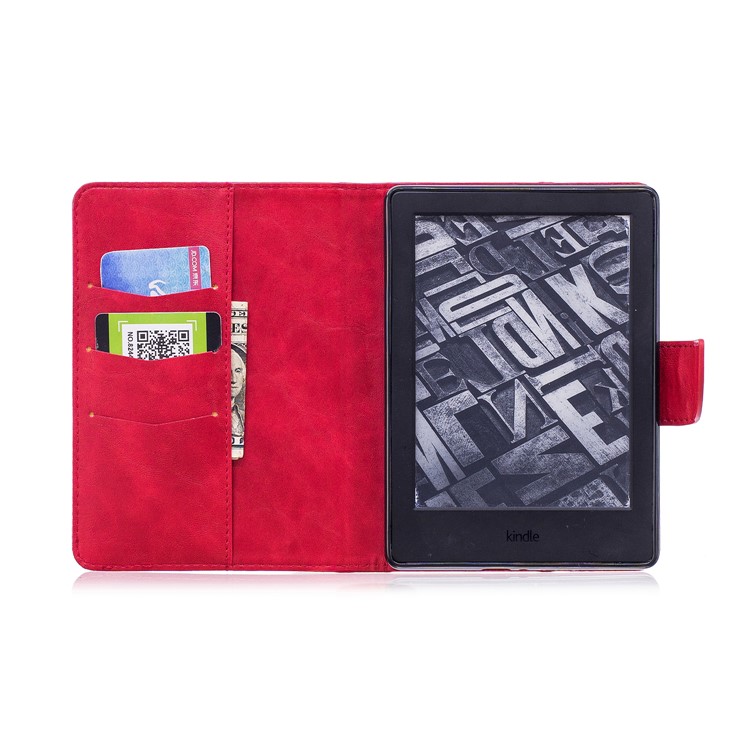 Imprint Panda Wallet Leather Stand Tablet Casing for Amazon Kindle (2016) - Red-9