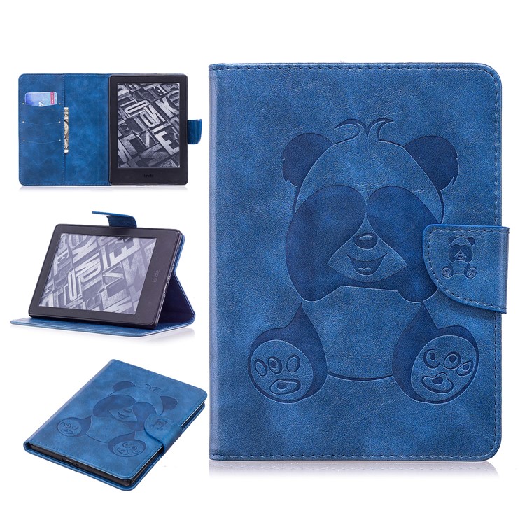 Imprint Panda Wallet Leather Stand Tablet Protective Cover for Amazon Kindle (2016) - Blue-1