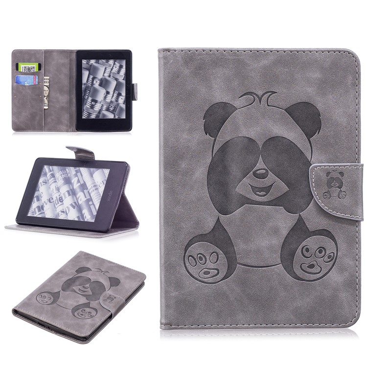 Imprint Panda Wallet Leather Stand Protection Cover for Amazon Kindle Paperwhite 1 2 3 - Grey-1