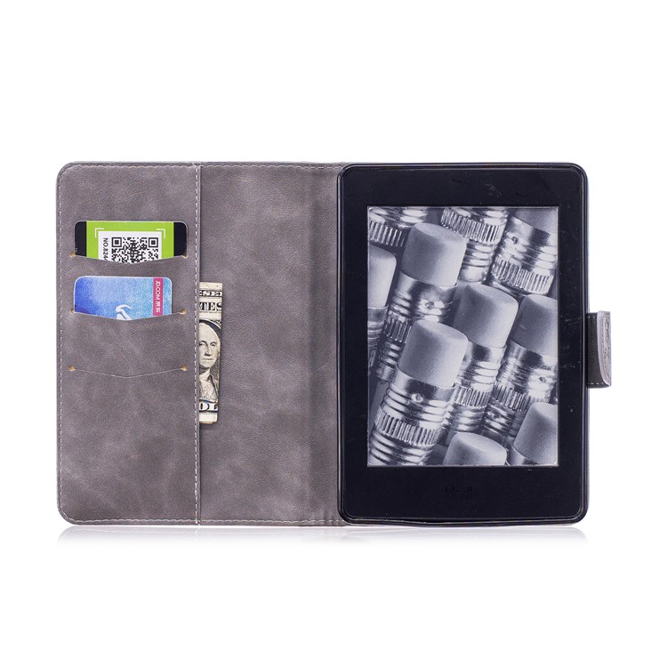 Imprint Panda Wallet Leather Stand Protection Cover for Amazon Kindle Paperwhite 1 2 3 - Grey-9