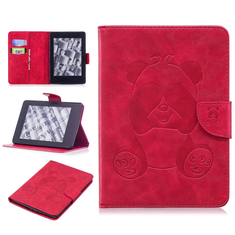 Imprint Panda Wallet Leather Protection Casing with Stand for Amazon Kindle Paperwhite 1 2 3 - Red-1