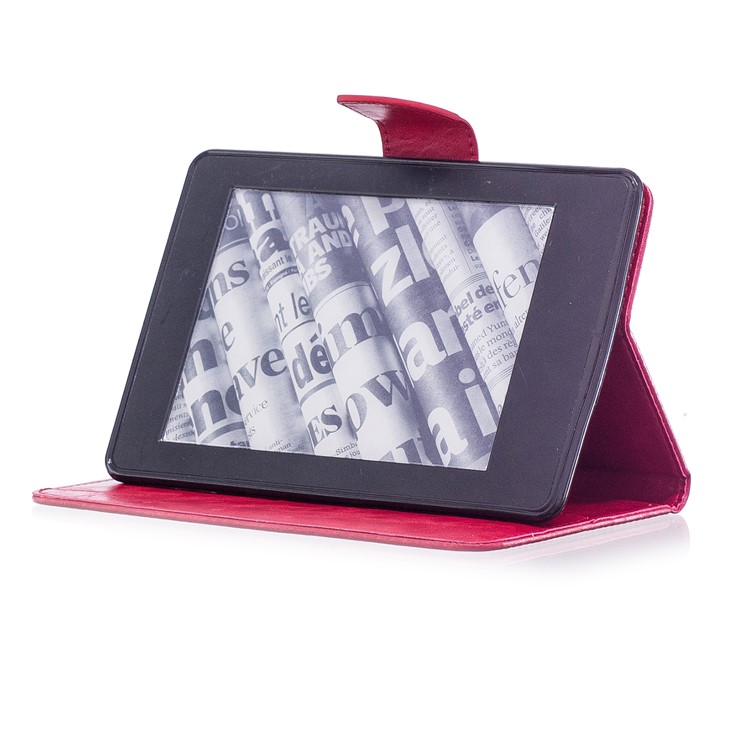 Imprint Panda Wallet Leather Protection Casing with Stand for Amazon Kindle Paperwhite 1 2 3 - Red-6