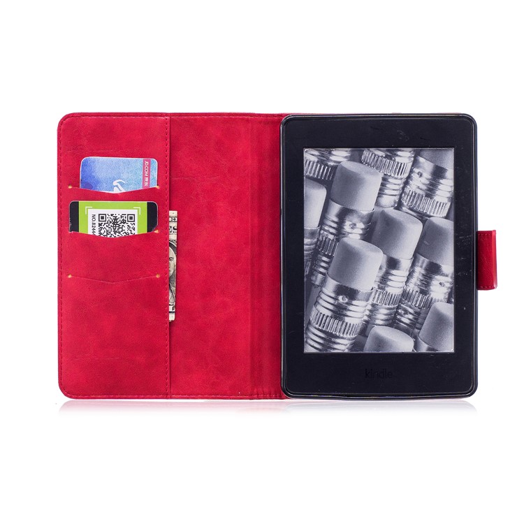 Imprint Panda Wallet Leather Protection Casing with Stand for Amazon Kindle Paperwhite 1 2 3 - Red-9