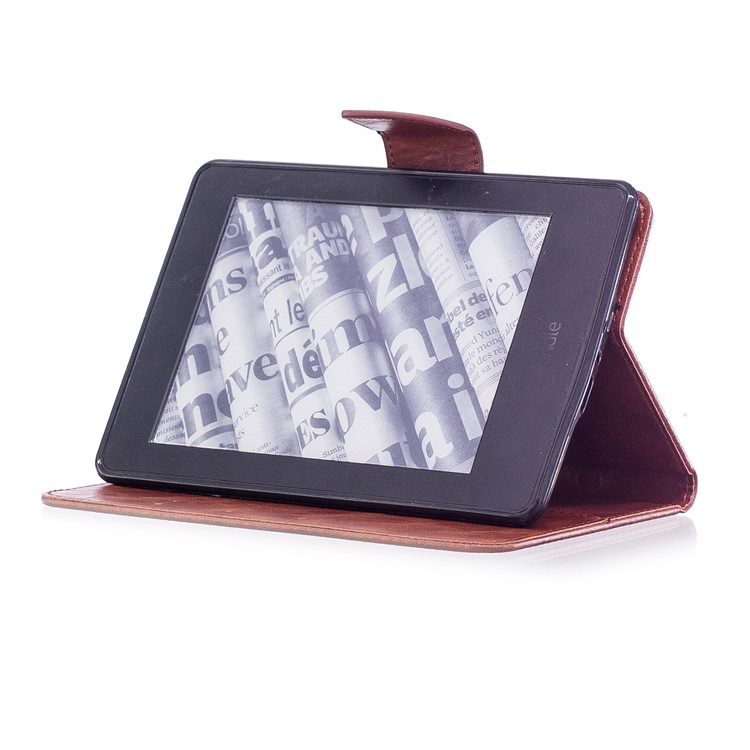 For Amazon Kindle Paperwhite 1 2 3 Imprint Panda Wallet Leather Stand Protective Case Cover - Brown-6