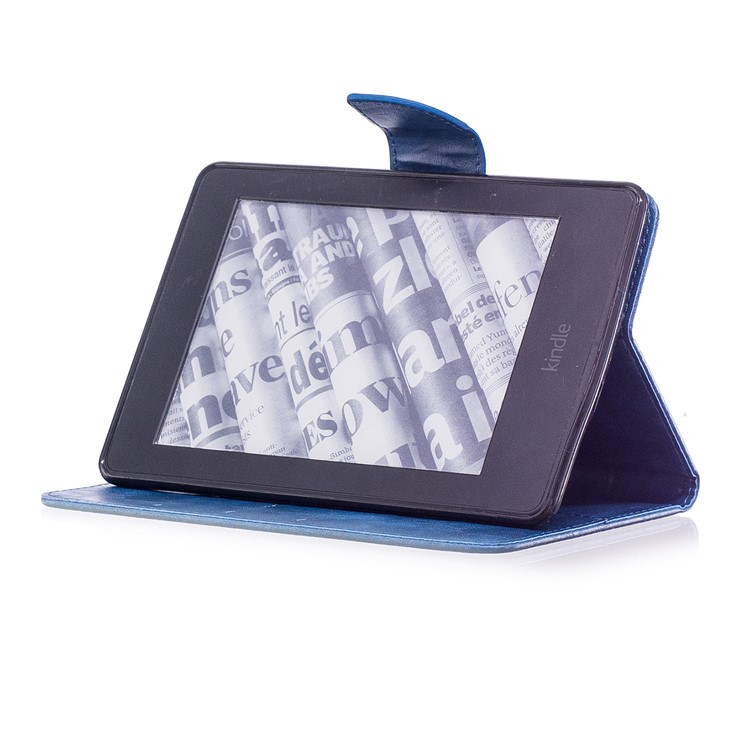 For Amazon Kindle Paperwhite 1 2 3 Imprint Panda Wallet PU Leather Cover with Stand - Blue-6