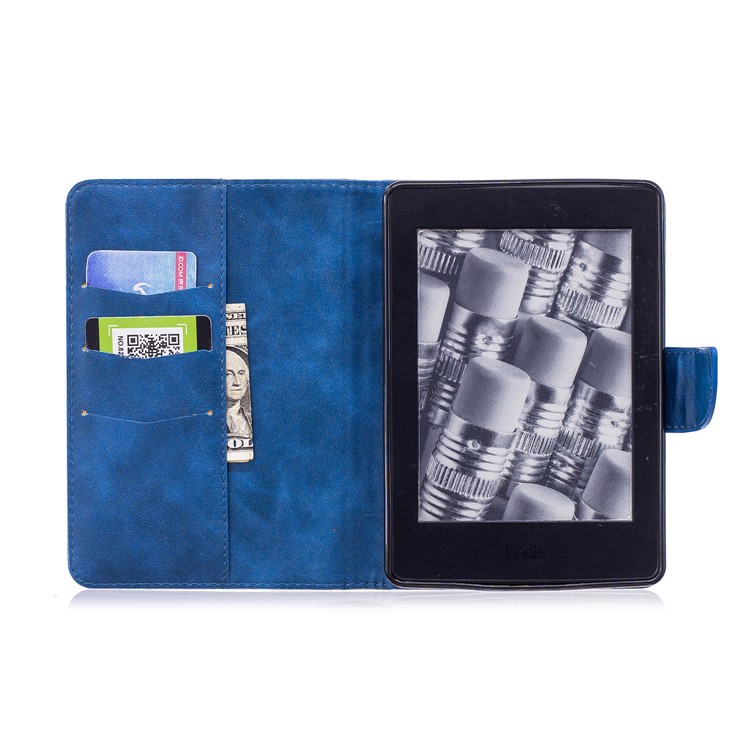 For Amazon Kindle Paperwhite 1 2 3 Imprint Panda Wallet PU Leather Cover with Stand - Blue-9