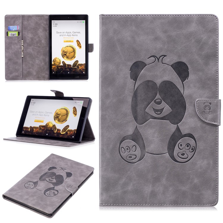 Imprint Panda Wallet Stand Leather Case for Amazon Fire HD 10 2017 / 2016 - Grey-1