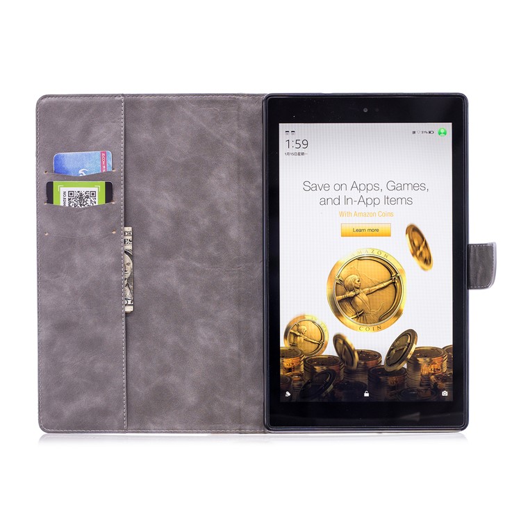 Imprint Panda Wallet Stand Leather Case for Amazon Fire HD 10 2017 / 2016 - Grey-10