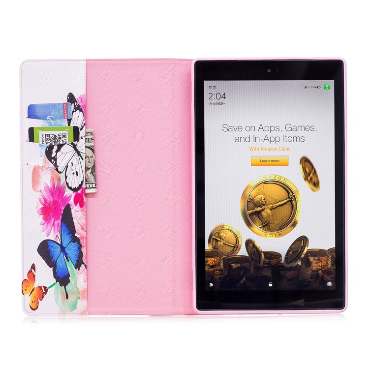 For Amazon Fire HD 10 (2017) / (2015) Pattern Printing Wallet Leather Tablet Case with Stand - Vivid Butterflies-8