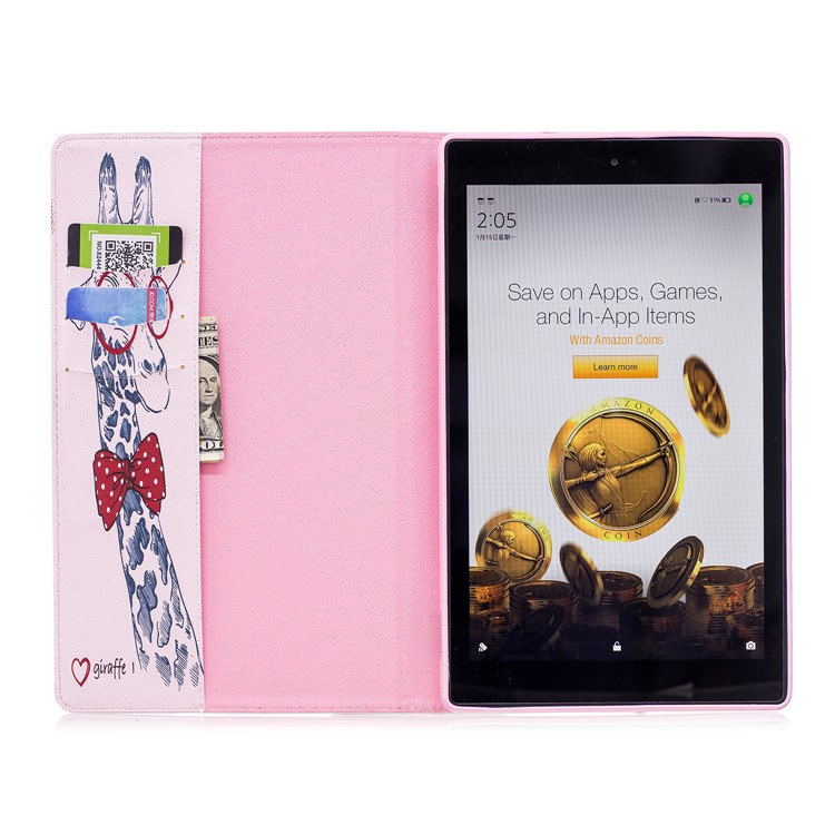 Pattern Printing Wallet Leather Stand Cover for Amazon Fire HD 10 (2017) / (2015) - Adorable Giraffe Wearing Glasses-8