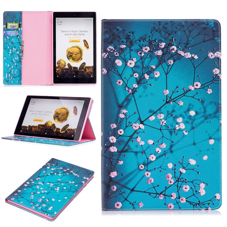 Pattern Printing Leather Wallet Stand Case for Amazon Fire HD 10 (2017) / (2015) - Tree with Flowers-1