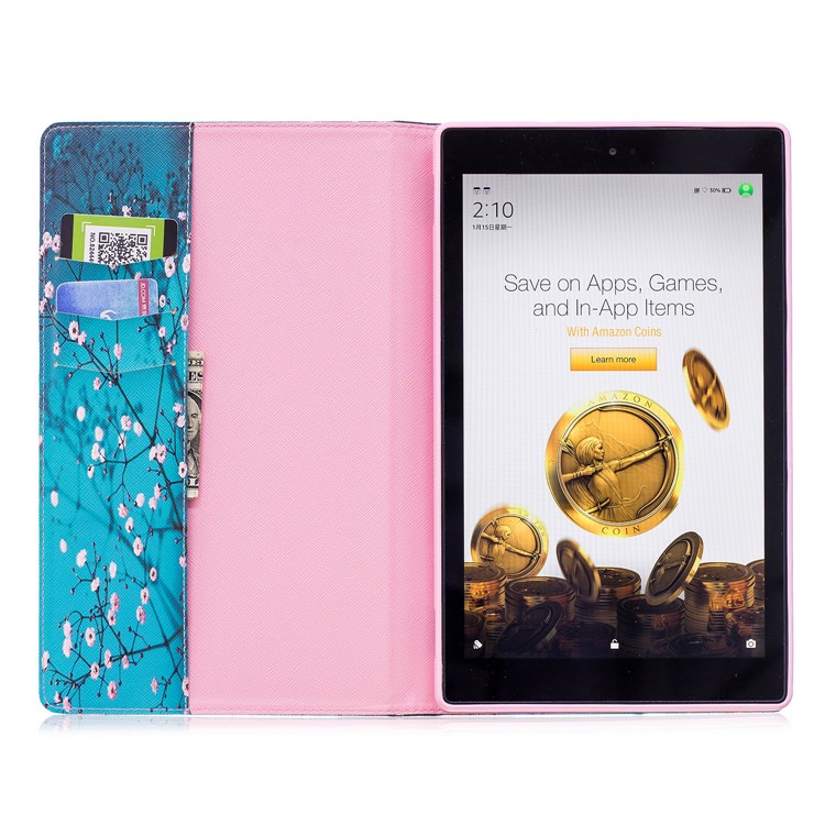 Pattern Printing Leather Wallet Stand Case for Amazon Fire HD 10 (2017) / (2015) - Tree with Flowers-8