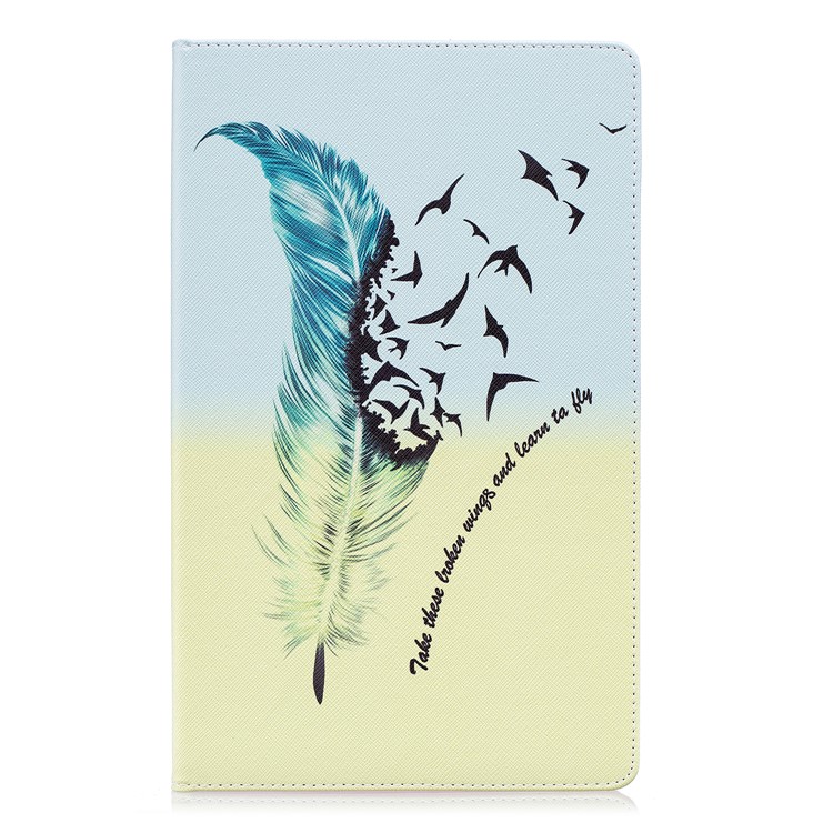 Leather Wallet Patterned Protection Cover with Stand for Amazon Fire HD 10 (2017) / (2015) - Feather Pattern-2