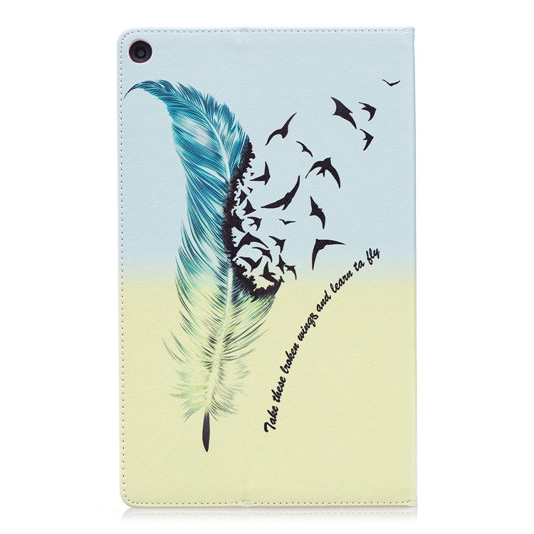 Leather Wallet Patterned Protection Cover with Stand for Amazon Fire HD 10 (2017) / (2015) - Feather Pattern-3