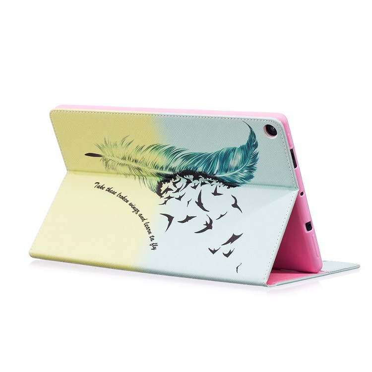 Leather Wallet Patterned Protection Cover with Stand for Amazon Fire HD 10 (2017) / (2015) - Feather Pattern-4