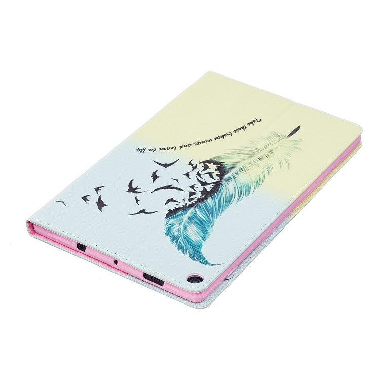 Leather Wallet Patterned Protection Cover with Stand for Amazon Fire HD 10 (2017) / (2015) - Feather Pattern-7