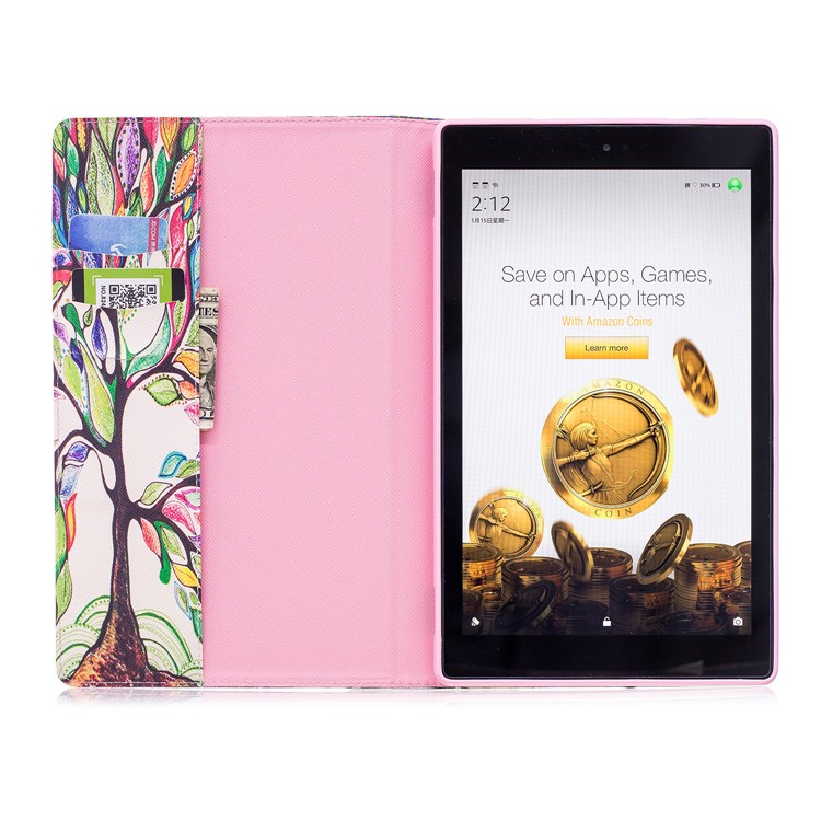 Pattern Printing Leather Wallet Flip Cover for Amazon Fire HD 10 (2017) / (2015) - Colorized Tree-8