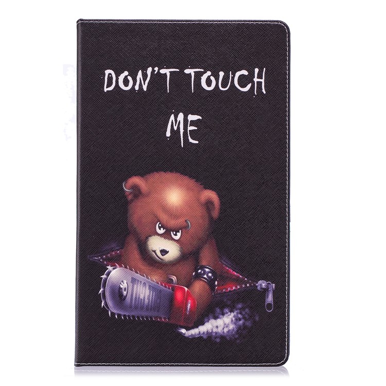 Patterned Wallet Leather Folio Case with Stand for Amazon Fire HD 10 (2017) / (2015) - Brown Bear and Warning Words-2