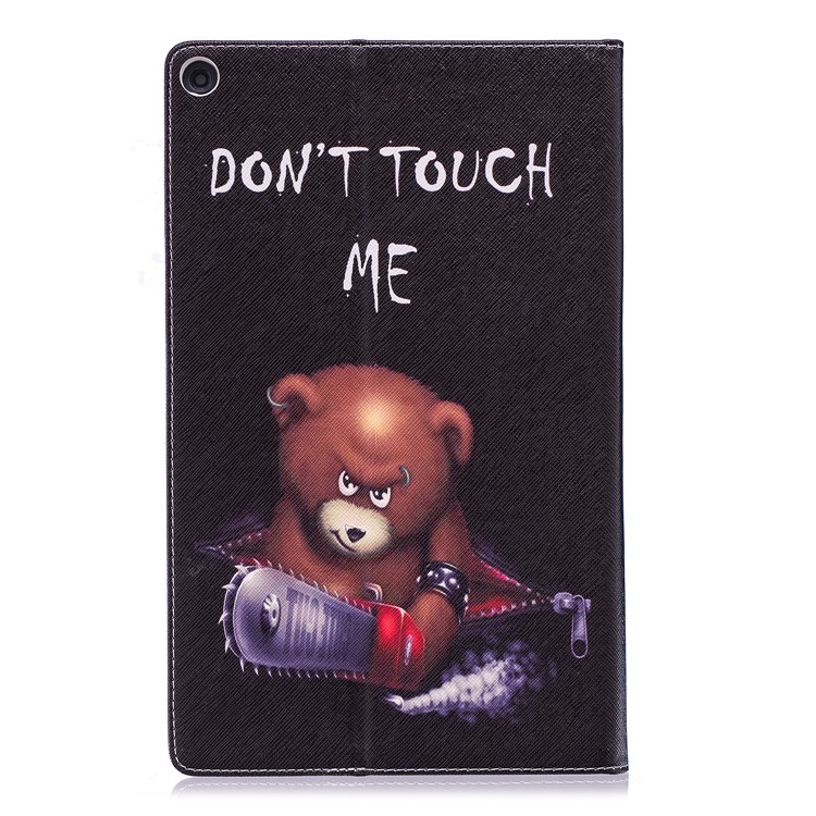 Patterned Wallet Leather Folio Case with Stand for Amazon Fire HD 10 (2017) / (2015) - Brown Bear and Warning Words-3