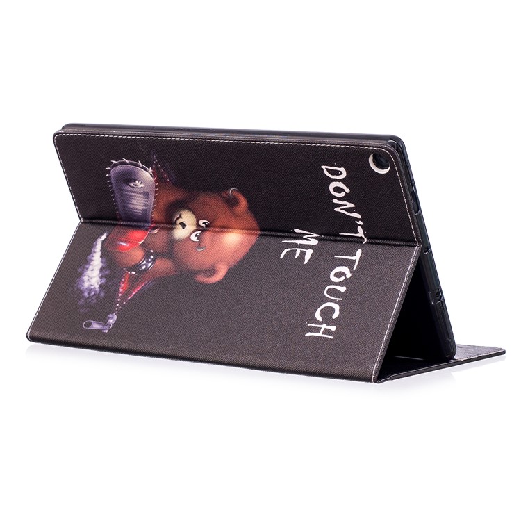 Patterned Wallet Leather Folio Case with Stand for Amazon Fire HD 10 (2017) / (2015) - Brown Bear and Warning Words-4