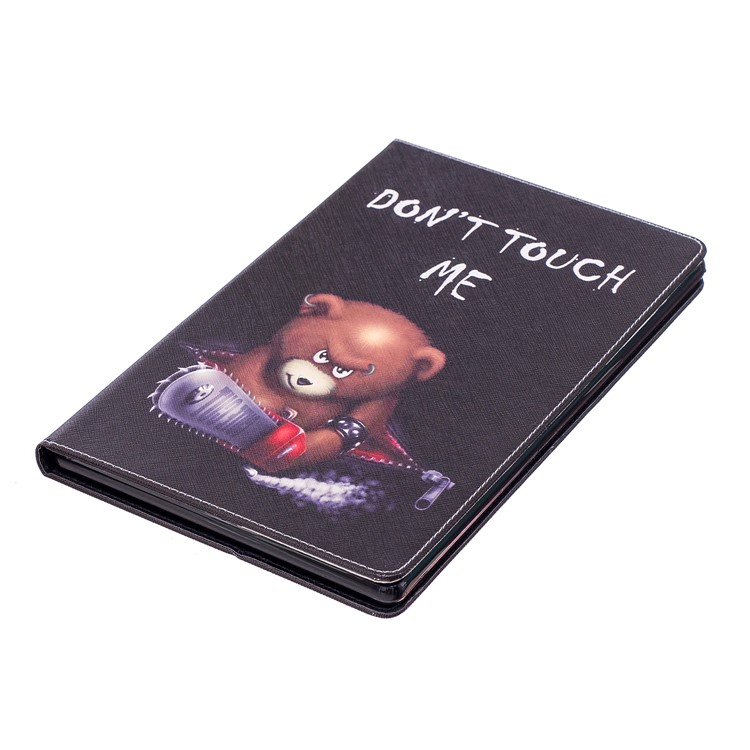 Patterned Wallet Leather Folio Case with Stand for Amazon Fire HD 10 (2017) / (2015) - Brown Bear and Warning Words-6