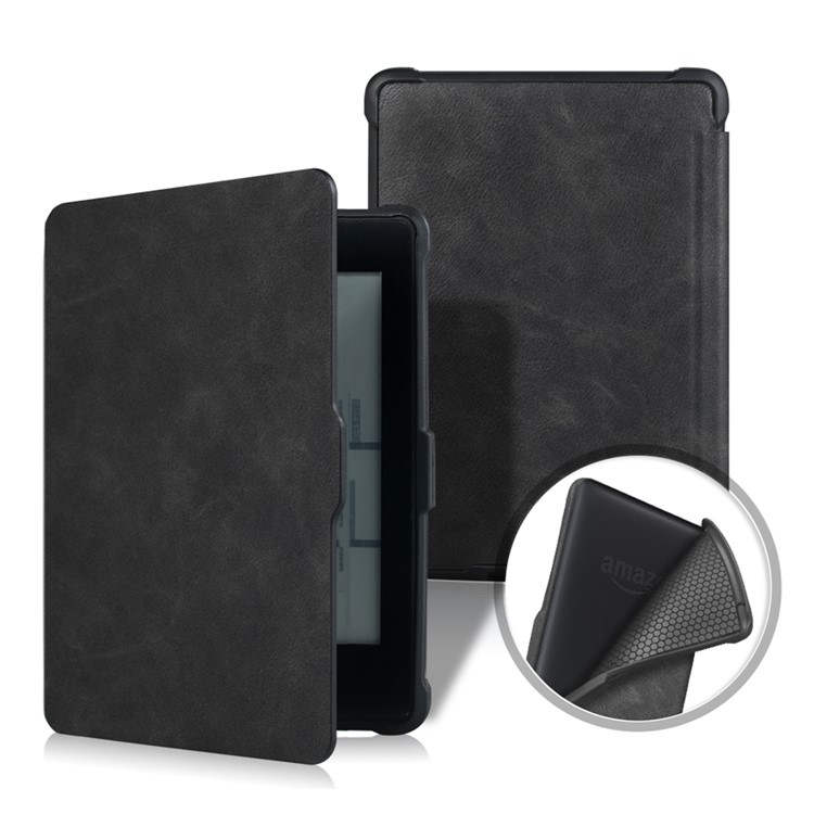 Crazy Horse Texture Anti-shock Leather Flip Case for Amazon Kindle Paperwhite 3/2/1 - Black-1