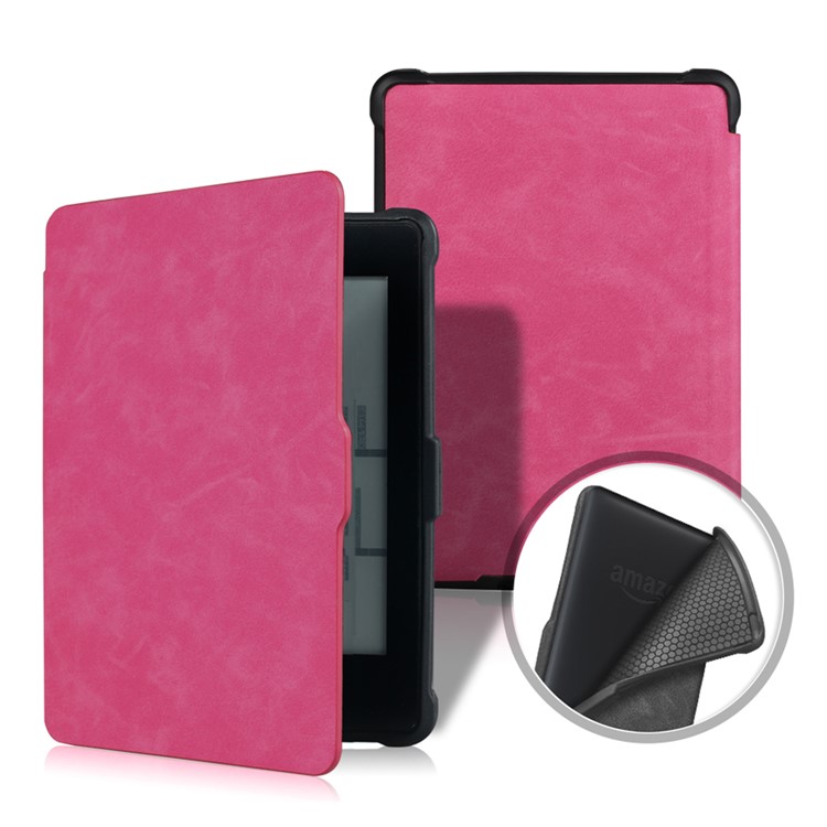 Crazy Horse Texture Anti-shock Leather Flip Cover for Amazon Kindle Paperwhite 3/2/1 - Rose-1