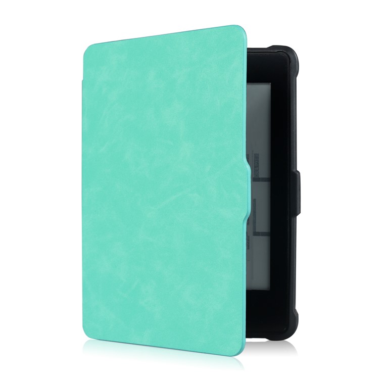 Crazy Horse Texture Anti-shock Leather Flip Shell for Amazon Kindle Paperwhite 3/2/1 - Cyan-4