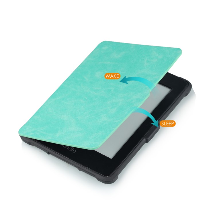Crazy Horse Texture Anti-shock Leather Flip Shell for Amazon Kindle Paperwhite 3/2/1 - Cyan-5