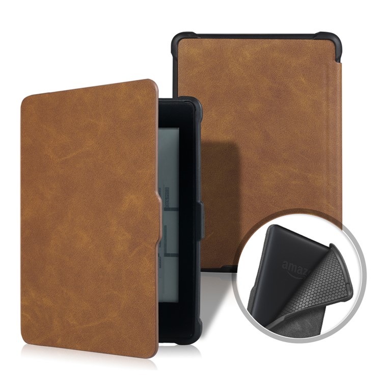 Crazy Horse Texture Anti-shock Leather Flip Protective Case for Amazon Kindle Paperwhite 3/2/1 - Brown-1