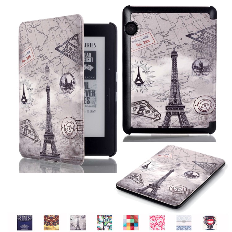 Smart Leather Flip Case for Amazon Kindle Voyage - Eiffel Tower and Map-1