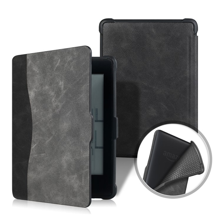 Two-tone Smart Leather Case for Amazon Kindle Paperwhite - Black + Grey-1
