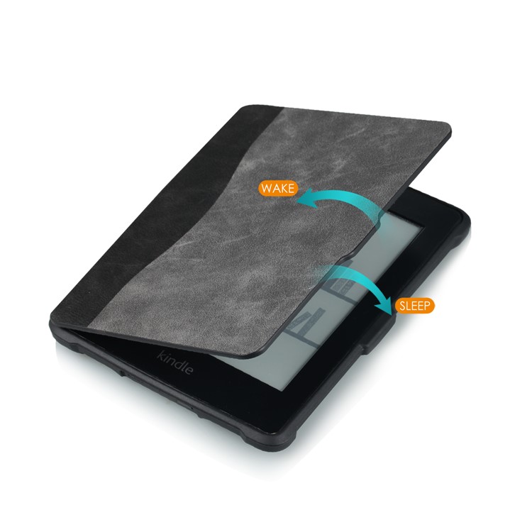 Two-tone Smart Leather Case for Amazon Kindle Paperwhite - Black + Grey-7