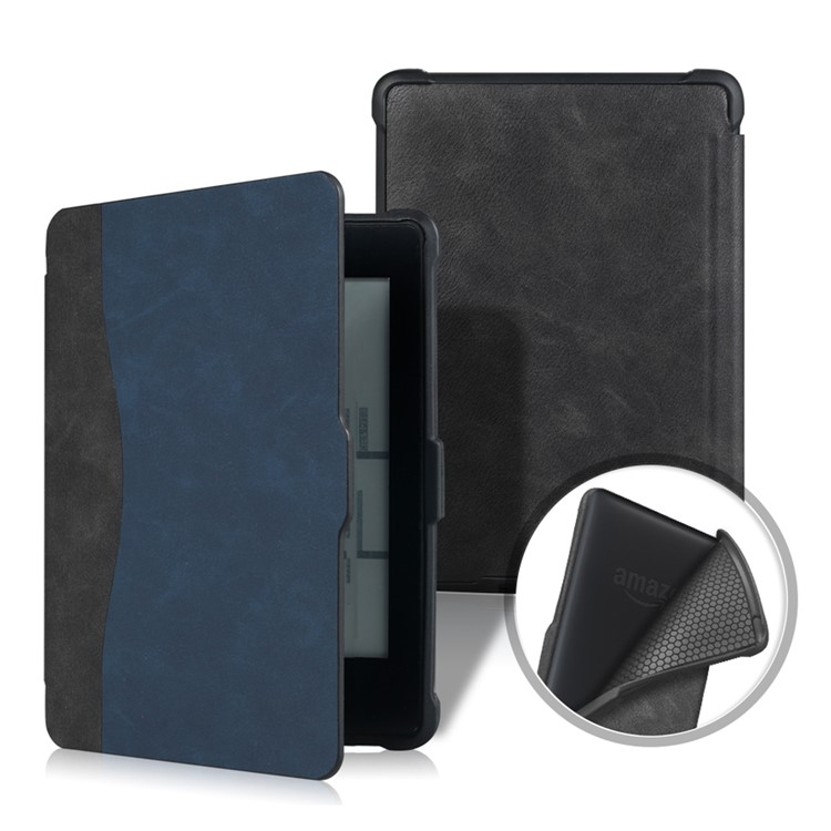 Two-tone Leather Smart Case for Amazon Kindle Paperwhite - Black + Blue-1