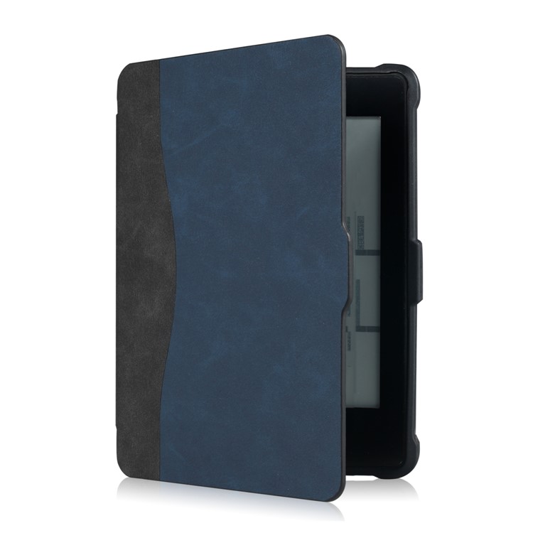 Two-tone Leather Smart Case for Amazon Kindle Paperwhite - Black + Blue-4