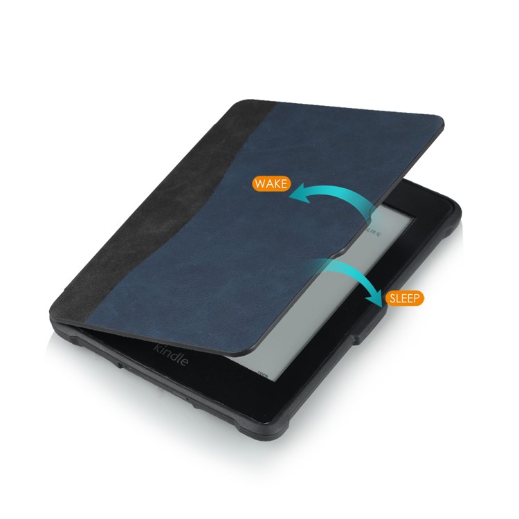 Two-tone Leather Smart Case for Amazon Kindle Paperwhite - Black + Blue-5