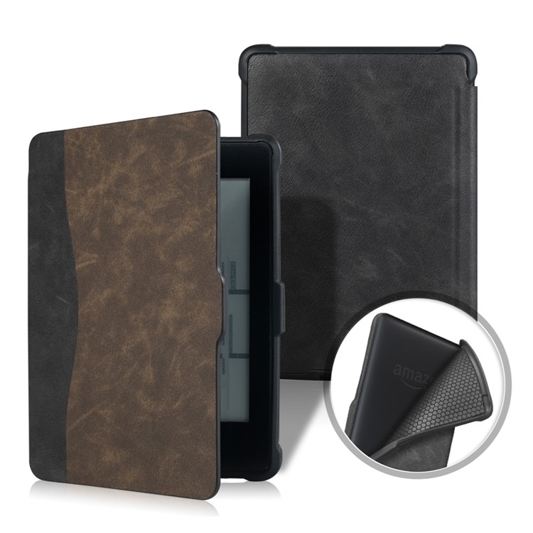 Two-tone Smart Leather Cover for Amazon Kindle Paperwhite - Black + Brown-1