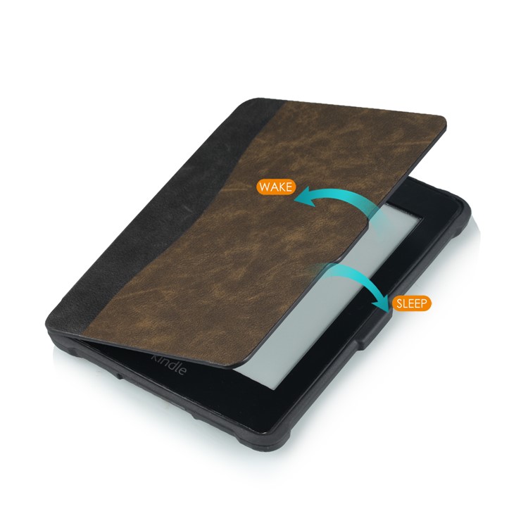 Two-tone Smart Leather Cover for Amazon Kindle Paperwhite - Black + Brown-5