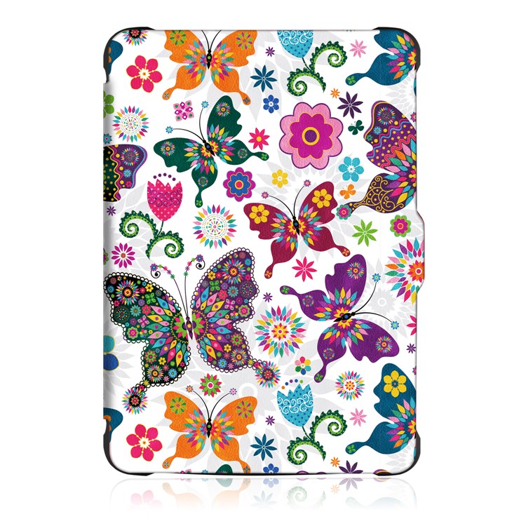 Patterned Smart Leather Protection Case for Amazon Kindle Paperwhite - Colorful Butterflies and Flowers-2