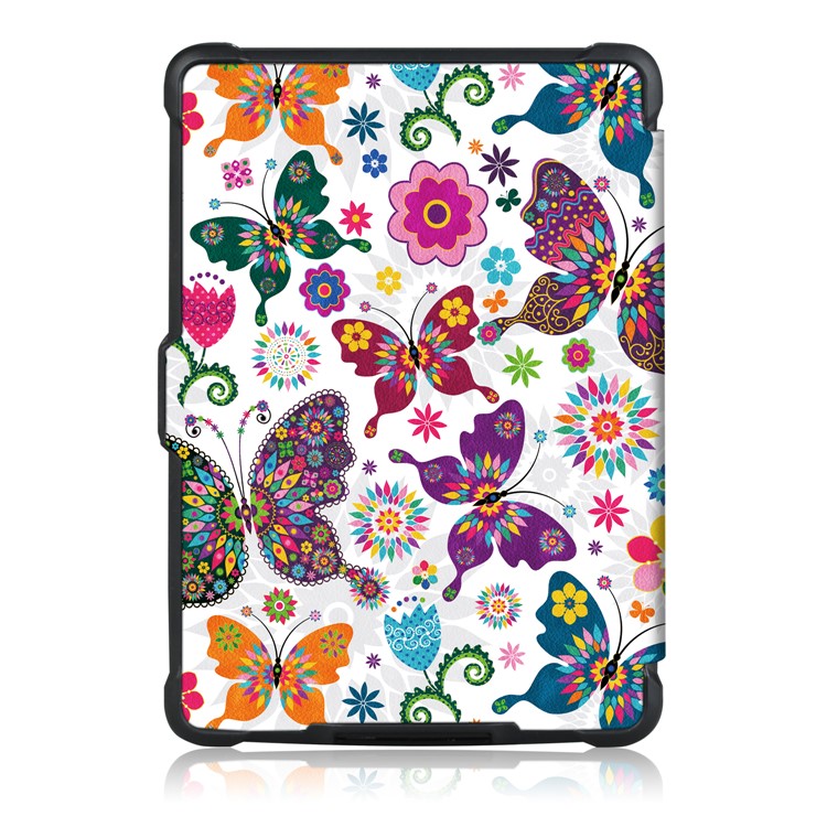 Patterned Smart Leather Protection Case for Amazon Kindle Paperwhite - Colorful Butterflies and Flowers-3