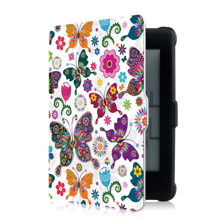 Patterned Smart Leather Protection Case for Amazon Kindle Paperwhite - Colorful Butterflies and Flowers-4