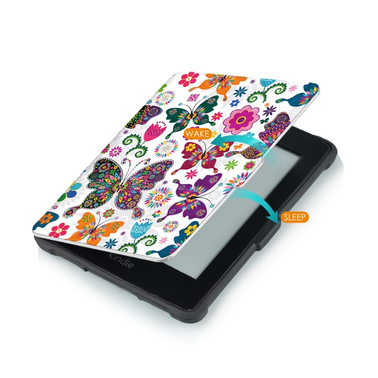 Patterned Smart Leather Protection Case for Amazon Kindle Paperwhite - Colorful Butterflies and Flowers-5