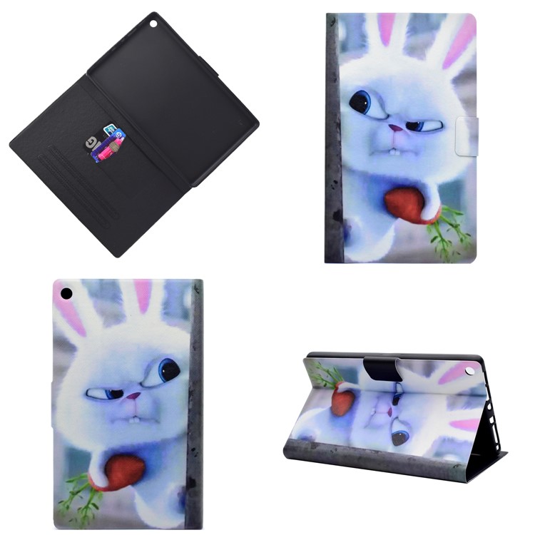 Pattern Printing Leather Stand Case for Amazon Fire HD 8 (2017) - Rabbit Holding Carrot-1