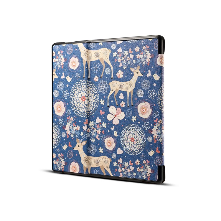 Patterned Leather Folio Smart Case for Amazon Kindle Oasis 7-inch (2017) - Elk and Flower-2