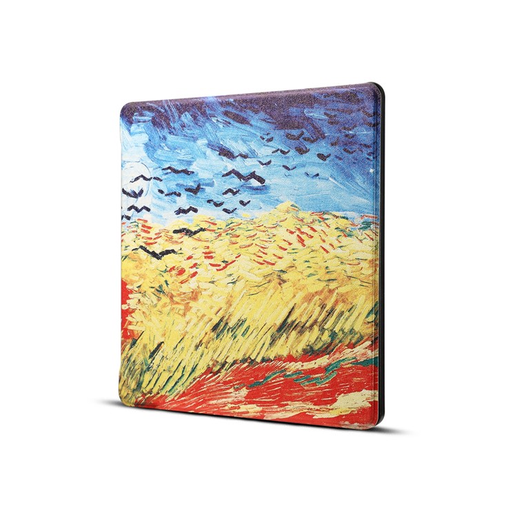 Patterned Leather Folio Smart Shell Casing for Amazon Kindle Oasis 7-inch (2017) - Wheat Field-1