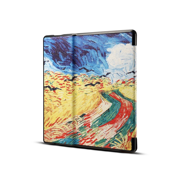Patterned Leather Folio Smart Shell Casing for Amazon Kindle Oasis 7-inch (2017) - Wheat Field-2