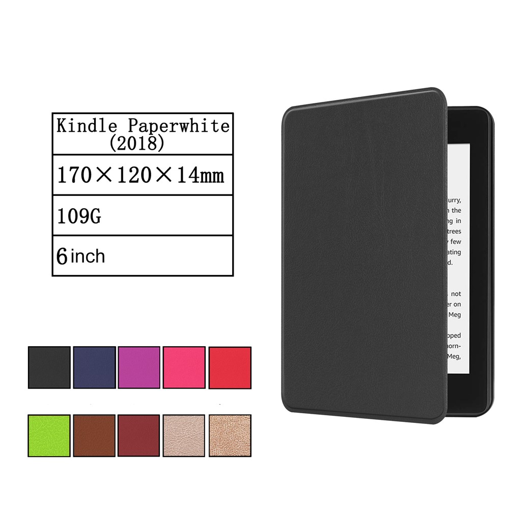 Auto-Wake / Sleep PU-Leder-Etui Für Amazon Kindle Paperwhite 4 (2018) - Schwarz-11