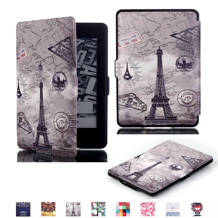 Smart Leather Flip Case for Amazon Kindle Paperwhite 3/2/1 - Eiffel Tower and Map-1