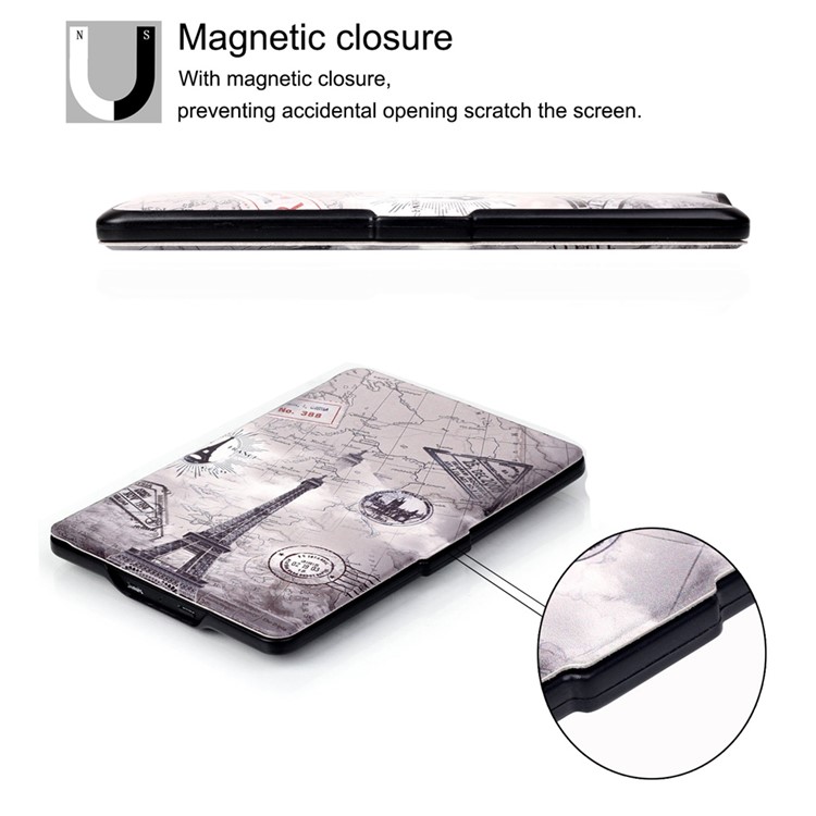 Smart Leather Flip Case for Amazon Kindle Paperwhite 3/2/1 - Eiffel Tower and Map-11