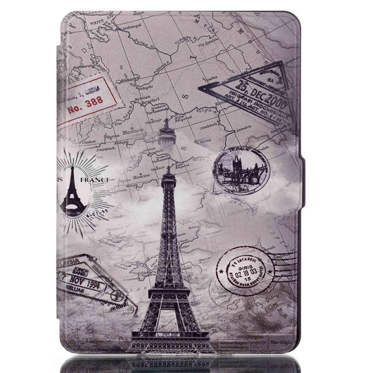 Smart Leather Flip Case for Amazon Kindle Paperwhite 3/2/1 - Eiffel Tower and Map-2